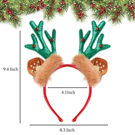 Yaahoony Reindeer Antlers Christmas Headbands for Women, Fluffy Deer Antler Reindeer Headband with Bells for Christmas Holiday Party Hair Accessories and Decorations for Girls Kids