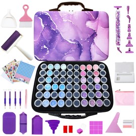 Muzagroo Art Diamond Painting Storage Containers, Diamond Art Storage Case with Accessories and Tools, Portable Shockproof 60 Slots Organizer Case for Diamond Painting Kits M (Purple)