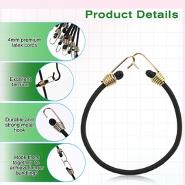 8 Pack Heavy Duty Bungee Cords with Hooks, 11 Inch Bungee Cord for Outdoor Tarp Covers Canvas Canopies Motorcycle and Cargo