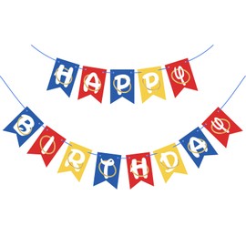Happy Birthday Banner Red Blue and Yellow Birthday Sign for Boy Girls Birthdays Party Decorations(Sni)