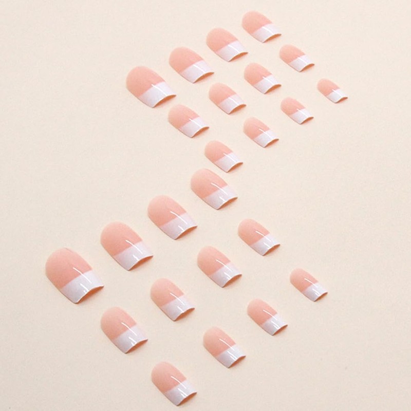 Acrylic Press on Nails Medium Square Fake Nails White French