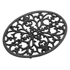 SUMTree Oval Cast Iron Trivet, Decorative Heavy Duty Hot Pot Holder Mat, Vintage Pattern Cast Iron Trivet with Rubber Pegs for Kitchen Dining Table