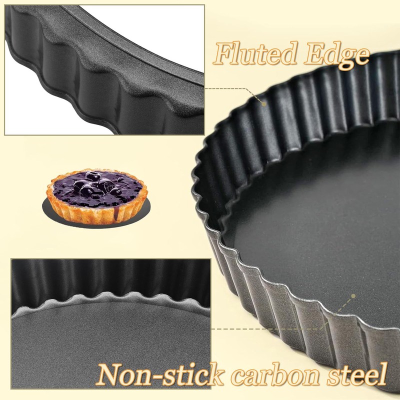 SUJIBHI Quiche Pan 8 inch Non-Stick Tart Tin Flan Case