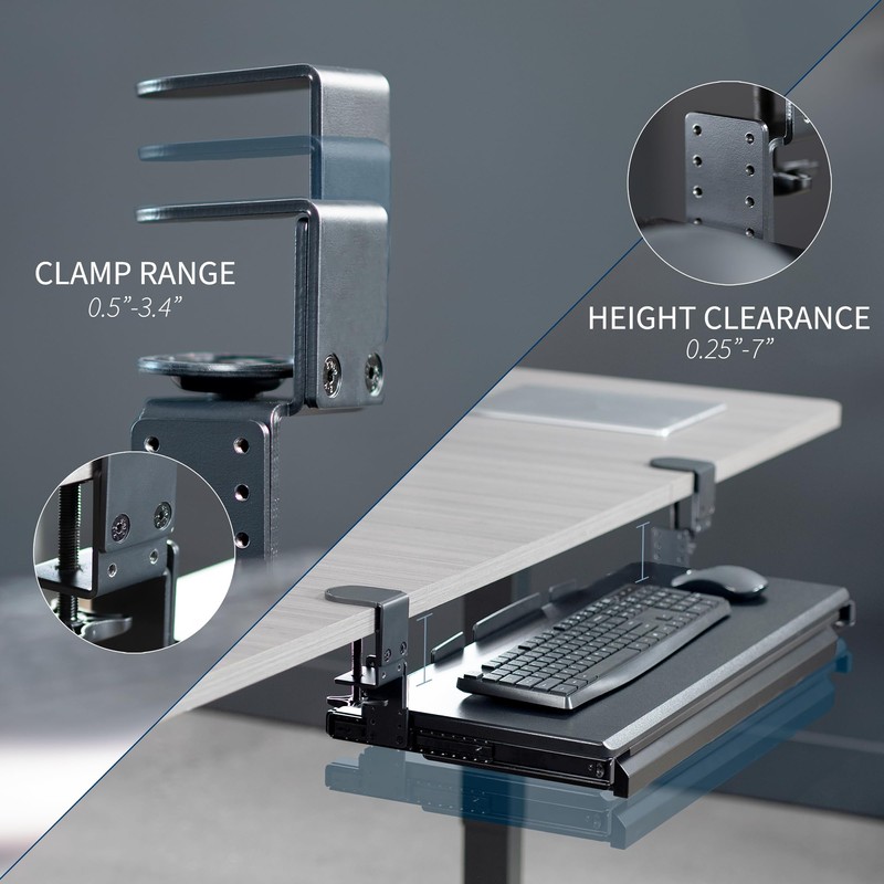 VIVO Large Height Adjustable Clamp-on Keyboard Tray, Extra Sturdy Pull