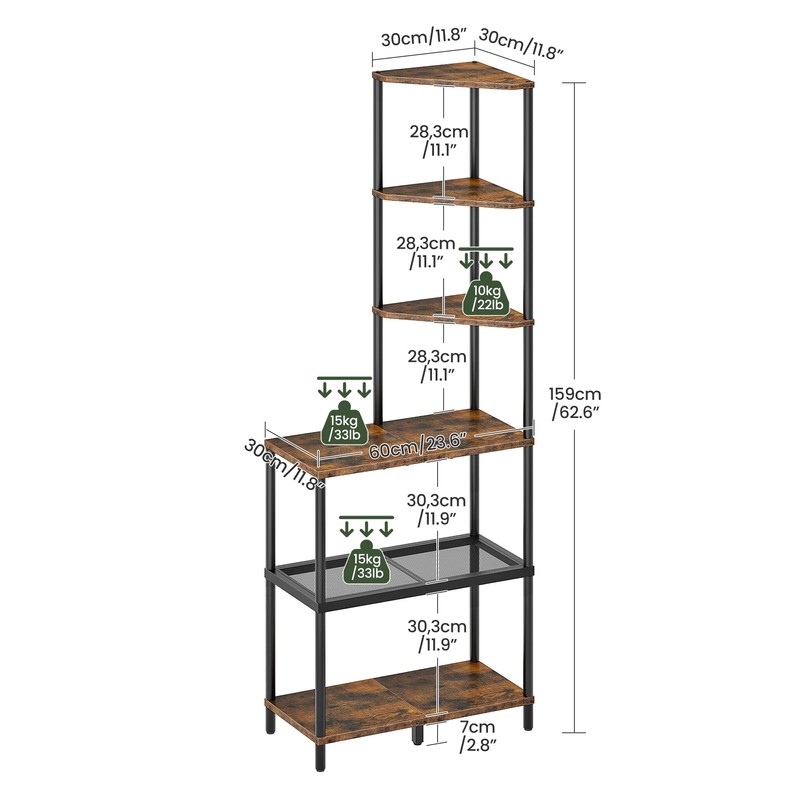 CHOEZON 6-Tier Corner Shelf, Industrial Corner Bookshelf with Desk Top,