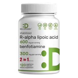 Ácido R-alfa Lipoico 600 Mg Con Benfotiamina 300 Mg 120 Caps Sabor Sin Sabor