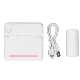 Mini Thermal Printer HD Print 200dpi Resolution Inkless Rechargeable Portable Pocket Printer Machine with 1 Roll Paper White Pink