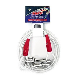 Tuff Tie Out Cable for Dogs, Reflective, Weather Resistant, Tangle Resistant, Extra Strong Steel Snaps (Large, Up to 125 lbs, 30 ft Length)