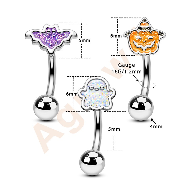 Agrewd 3PCS Halloween Rook Earrings 16G Silver Rook Eyebrow Jewelry