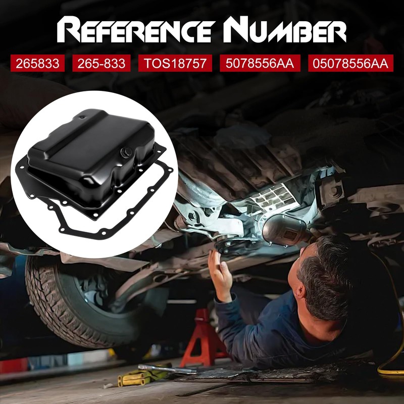 Transmission Oil Pan with Drain Plug & Gasket, Compatible with