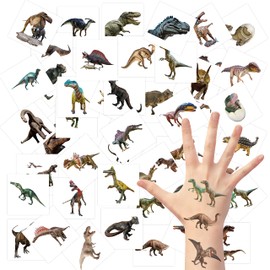 3sscha 144Pcs Dinosaur Temporary Tattoos for Kids 2 Inch Realistic Nature Forest Dinosaur Non-Toxic Tats Waterproof Body Stickers Art Decal Gift Bag Fillers Jurassic Theme Party Favor Supplies