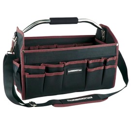 16 In Electrician Tool Bag, Foldable Tool Bags For Men Heavy Duty, Open Top Tool Tote, 30 Pockets Can Hold Many Tools, Tool Bag Organizer Stainless Steel Handle and Removable Shoulder Strap (Brown)