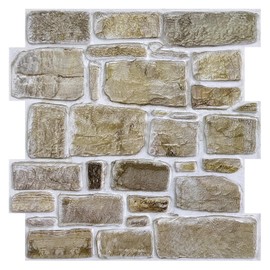 COMSTICKC 3D Faux Stone Peel and Stick Wall Panel, Faux Brick Wall Panels, 10 Pcs of 12"X12" Lightweight Thin PVC Rock Adhesive Fake Brick Backsplash Kitchen Living Room, Paintable