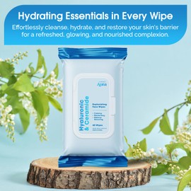 Radiant Aura Hyaluronic & Ceramide Face Wipes - Dermatologist Tested Korean Cleansing Wipes for Gentle Makeup Removal - Premium Moisturizing Formula for Daily Hydration & Skin Balance - 60 Count