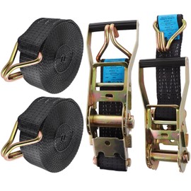 FWEEK 2 Sets Ratchet Tie Down Straps 5cm x 10m, 3T Break Strength, Heavy Duty Lashing Strap, Securing Straps with Handle and Metal J Hook for Trucks, Cars, Motorcycles – Black