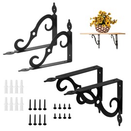 Pack of 4 Shelf Brackets Black Metal 90 Degree Vintage Shelf Brackets Decorative Shelf Bracket Wall with Screws for Learning Rooms Gardens Kitchen 14 x 11 cm