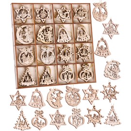 BRUBAKER 48-Piece Christmas Pendant Set - Wooden Tree Decorations 3-4 cm - Stars Christmas Tree Santa Claus Decoration Hanger Christmas - Wooden Pendant for the Christmas Tree - Christmas Tree