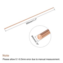 sourcing map 4mm Diameter 300mm Length Solid Copper Round Bar Lathe Bar Material for DIY Craft CNC Cutting
