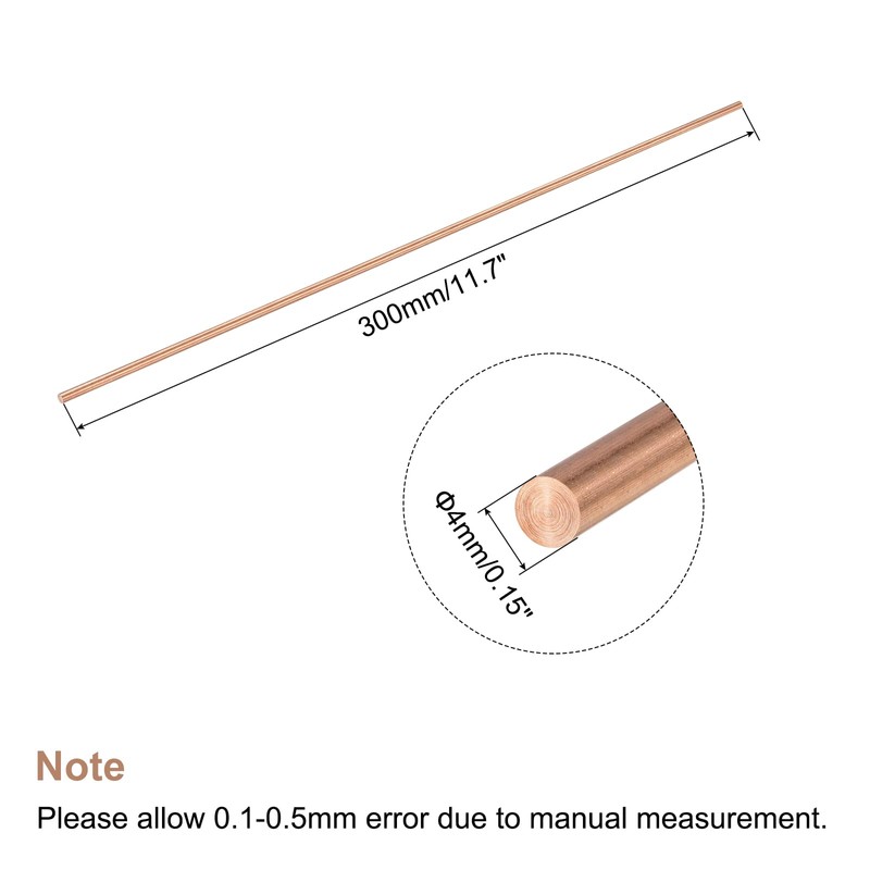 sourcing map 4mm Diameter 300mm Length Solid Copper Round Bar