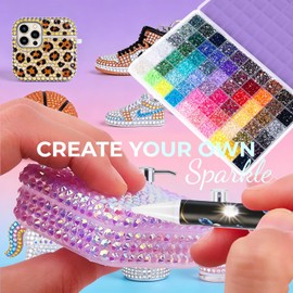 Kit Bedazzling de 48000 piezas, 60 colores de diamantes de imitación de resina tipo jelly, gemas de espalda plana multicolor de 3 mm para arte de diamantes, kit Bedazzler con 4 piezas de pegamento