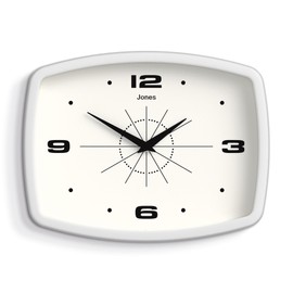 Jones Clocks® Movie wall clock | Retro rectangular clock | 25cm | White | Cool designer look for kitchen, living room or office