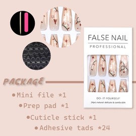 Christmas Press on Nails Long Nude Fake Nails Square Ballerina Christmas Lights Heart Pattern False Nails Christmas Nail Art Salon DIY Artificial Full Cover Nail Tips for Women Girls 24Pcs