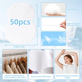 Ohtum 50 Pcs Armpit Sweat Pads, Disposable Underarm Sweat Pads for Women Men Sweating Pad for Under Arms (White Arm Pit)