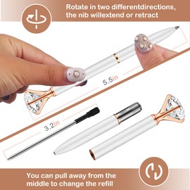 PASISIBICK White Diamond Pens Pack of 20 Bling Diamond Gem Pen Décor Gifts for Women Bridesmaid Coworkers Bulk Crystal Metal Ballpoint Pens Black Ink(20 PCS White)