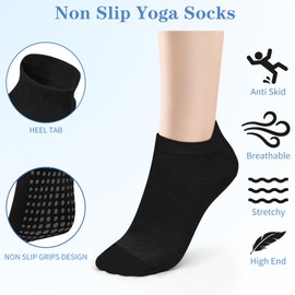Oumida 3 Pairs of Yoga Socks, Non-Slip Socks for Women, Non-Slip Stopper Socks for Pilates, Barre, Ballet, Dance, Trampoline, Hospital, Rehab, Home, Sox EU 36-41, 5 Pairs - Black