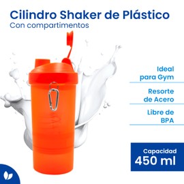 Cilindro Shaker Proteína de 450 ml con Compartimentos | Mezclador con Resorte de Acero | Vaso para Proteína Gym | Plástico Libre de BPA | Almacenamiento de Suplementos | UNDA
