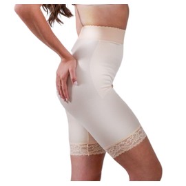 Rago 518 High Waist Leg Shaper | Light Control | Made in USA | No-Roll Lace Hem | Beige 6X/42