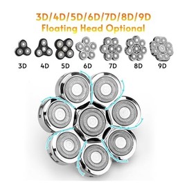 Replaceable 3D-9D Floating Electric Shaver Head - Spare Nose Trimmer, Hair Clipper & Facial Cleaning Massage Head​(7 Blades Head Silver)