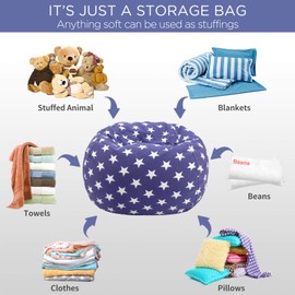 Aubliss Stuffed Animal Storage Bean Bag Chair Cover Only for Plush Toys, Blankets, Medium 32"-Canvas Stars Navy