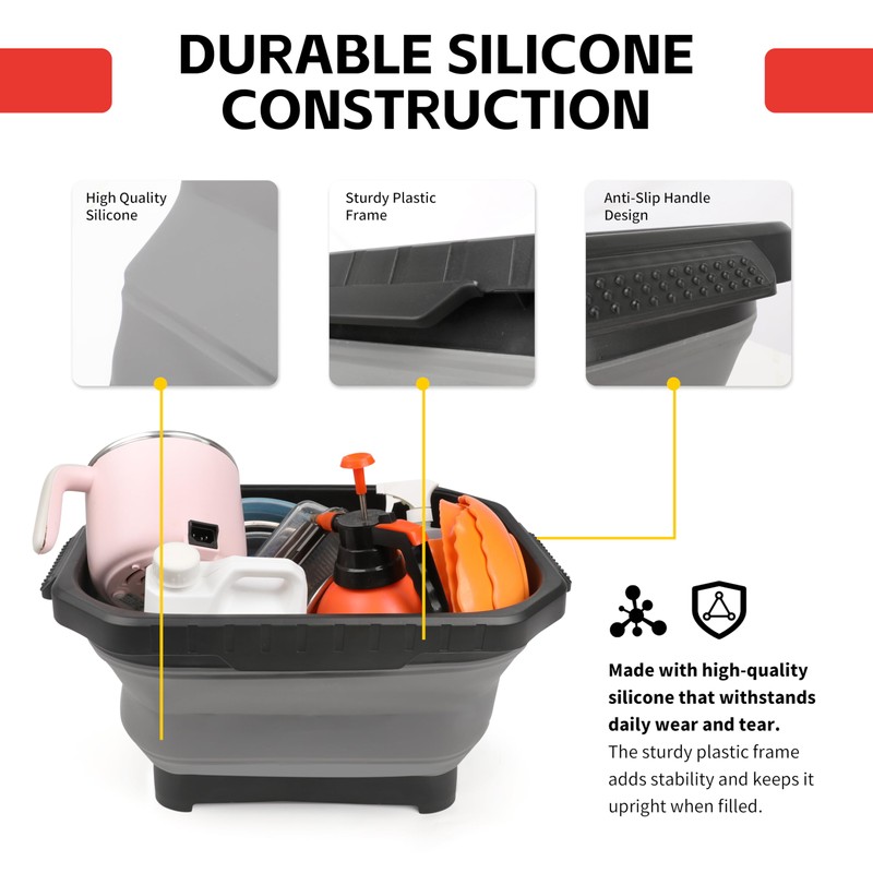 MaxWorks Collapsible Bucket 51049 20 L Silicon Square for Cleaning