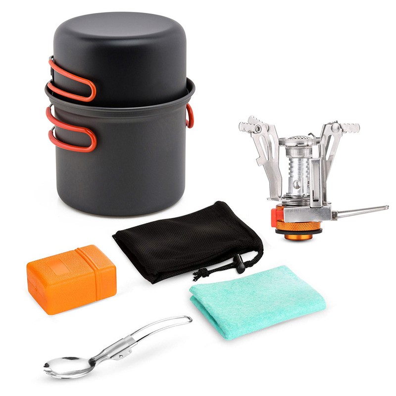 Camping Cookware Set with Camping Stove Folding Spork Cooking Pots