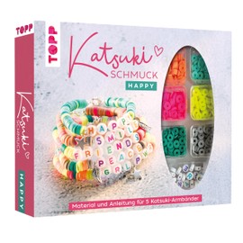 Katsuki Jewellery Set with Letter Beads – Happy: Instructions and Material for Five Bracelets in Trendy Colours with Messages (HAPPY, Smile, Friends, Peace, GRL PWR)