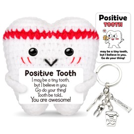 Vspek Emotional Support Crochet Tooth, Dental Hygienist Gifts, Positive Gifts, Silver Dental Pendant Keyring, Crochet Doll, Birthday Gift for Women, Men, Dentist, Dental Assistant, Home Office Decor
