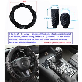 AICEL Car Accessories Set, Leather Vehicle Steering Wheel Seat Belt Shoulder Cover, Anti-Slip Automotive Interior Armrest Pad Start Button Protector, Universal for SUV, Sedan, Truck (Black)
