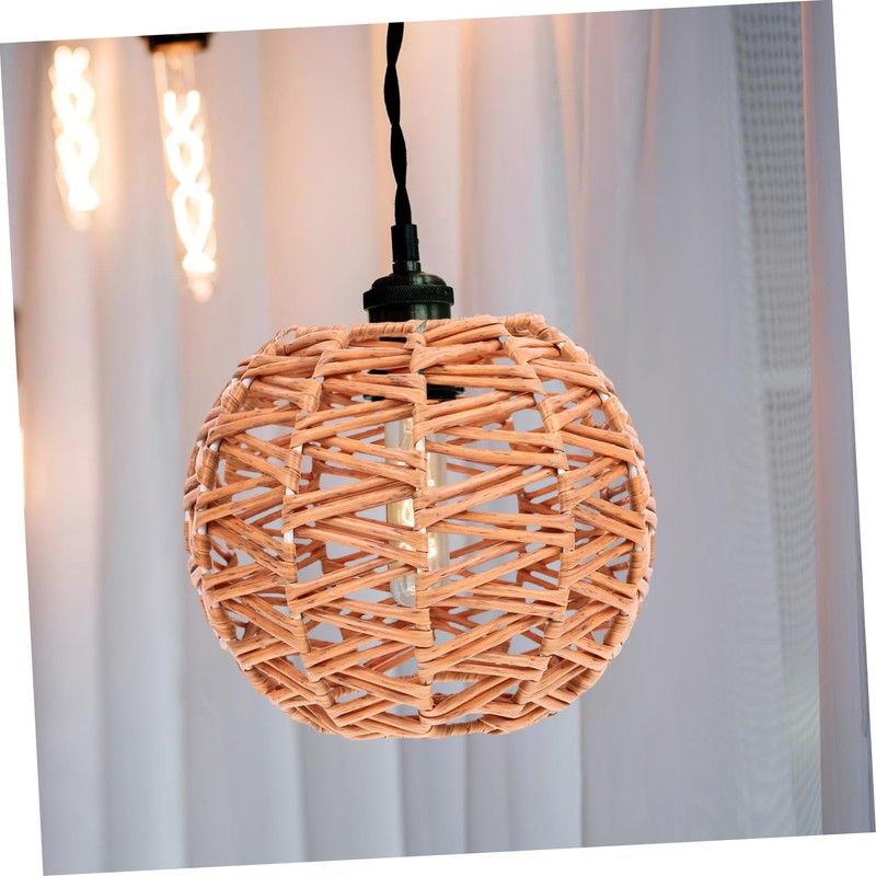 jojofuny Imitation Rattan Pendant Lampshade Replacement for Retro Lighting Easy