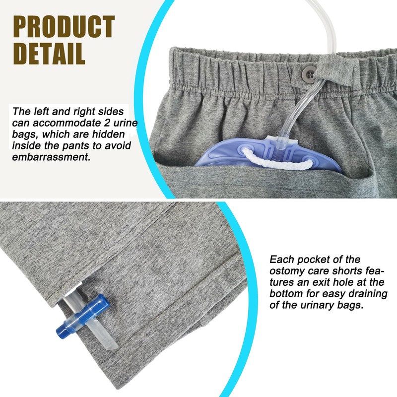 2 Pack Nephrostomy Bag Shorts, Urine Bag Pants, Catheter Bag