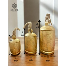 BIXFORD Set of 12 Rustic Style Harmony Christmas Hanging Cow Bells with Natural Jute Rope