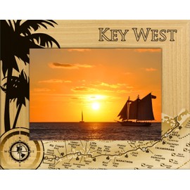 Saddle Mountain Souvenir Key West Florida with Map Laser Engraved Wood Picture Frame Landscape (4 x 6)