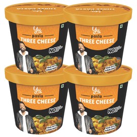 All Natural Pasta Cups – Freeze Dried Food - Pack of 4 - No Preservatives - 100% Natural Ingredients & Vegetarian - Ready to Eat Meals in 4 mins - 800 GMS (Three Cheese Sauce) - Yu Foodlabs