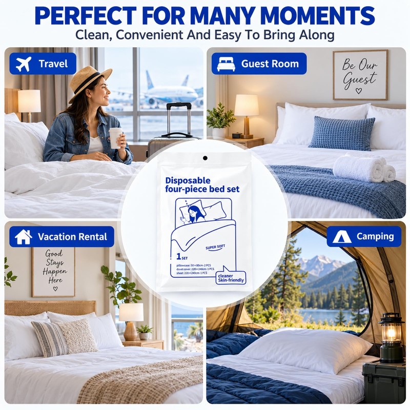 Disposable Bedding Set Queen Size, Single Pack for Hotel Travel