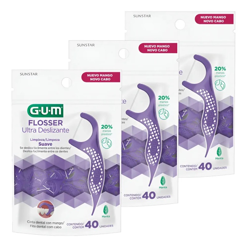 Flosser Gum Ultra Deslizante Menta 3 Pack De 40unidades Cu