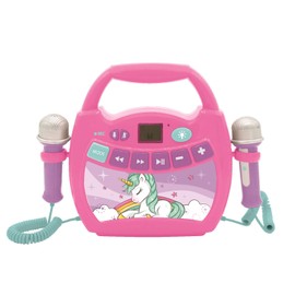 Lexibook, Unicorn MP320UNIZ Portable Karaoke Digital Player for Kids, Microphones, Light Effects, Bluetooth®, Recording and Voice Changing, Pink