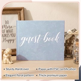 Engrowtic 7 x 9 Inches Floral Guest Book with Pen Hardcover Guestbook Registry Book for Wedding Bridal Shower Baby Shower Graduation Birthday Funeral Anniversary Reception, 50 Sheets 100 Pages(Blue)
