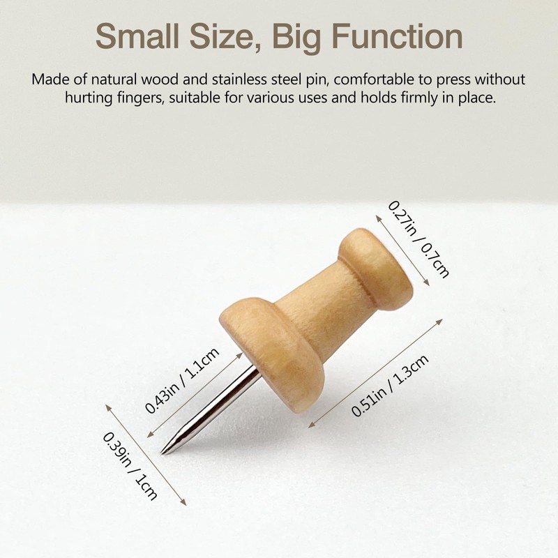 100PCS Wooden Push Pins – Decorative Thumb Tacks for Cork