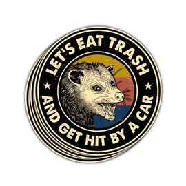 3Pcs Let Eat Trash and Get Hit by A Car Sticker Funny Meme Possum Raccoon Screaming Decal Mental Health Let's Eat Trash and Get Hit by Car Stickers for Laptop Bottle Phone Car Hard Hat Helmet 3"