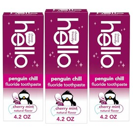 Hello Penguin Chill Kids Toothpaste with Fluoride, Kids Mint Toothpaste with Cherry Flavor, Freshens Breath and Helps Prevent Cavities, Strengthens En